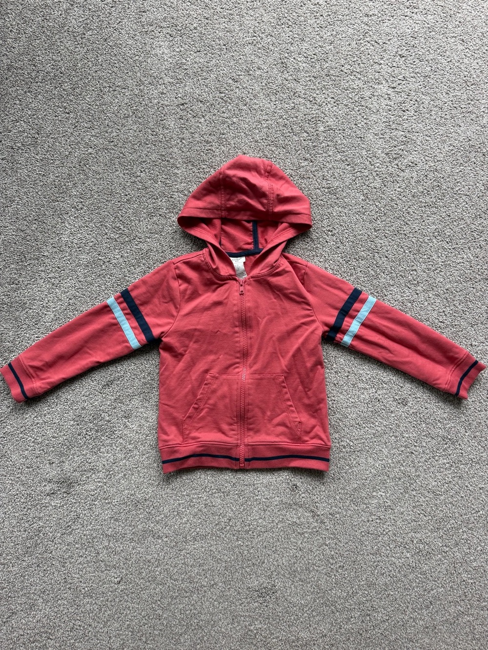 Kids' Coral Hooded Zip-Up Sweatshirt with Stripe Detail